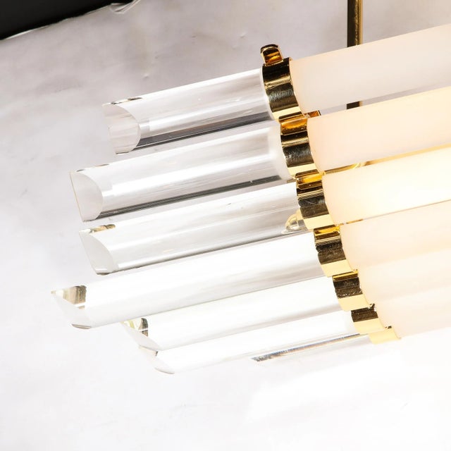 Metal Mid-Century Modernist Skyscraper Style Glass Rod Chandelier With Brass Fittings For Sale - Image 7 of 11