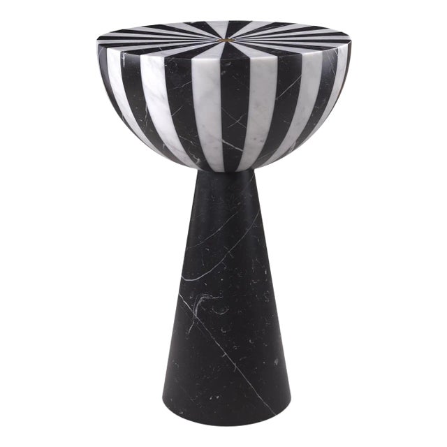 New Modern Side Table in White and Black Marble Creator Jacopo Simonetti For Sale