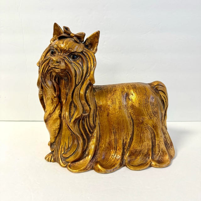 California Pottery Pair of Kay Finch Yorkshire Terrier Gold Leaf Glaze Silky Yorkie Seated Dog Statue California Usa For Sale - Image 4 of 11