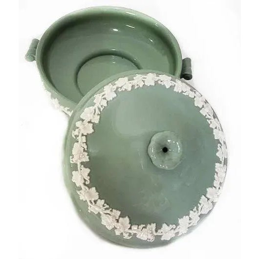 Wedgwood Queens Ware covered casserole in the rare Celadon pattern. 10" handle to handle, without lid 2 7/8" high, with...