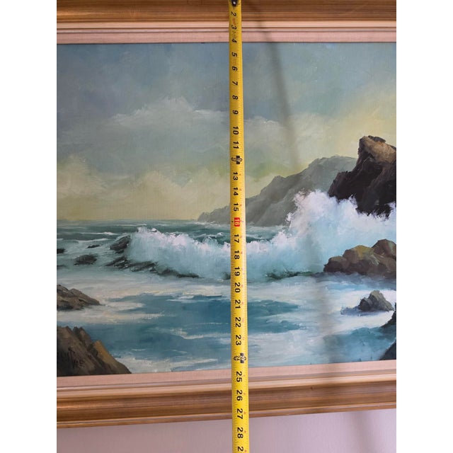 Paint 1950s Robert Wee Signed Large Seascape Oil Painting 41x27 “ For Sale - Image 7 of 9