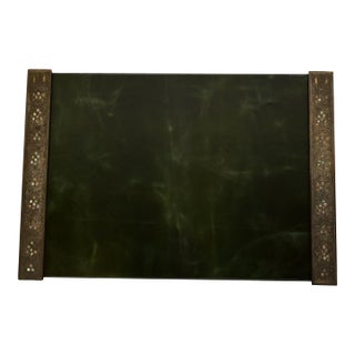 Tiffany Studios New York Bronze and Abalone Blotter Ends With Leather Desk Blotter For Sale