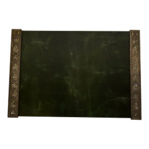 Tiffany Studios New York Bronze and Abalone Blotter Ends With Leather Desk Blotter