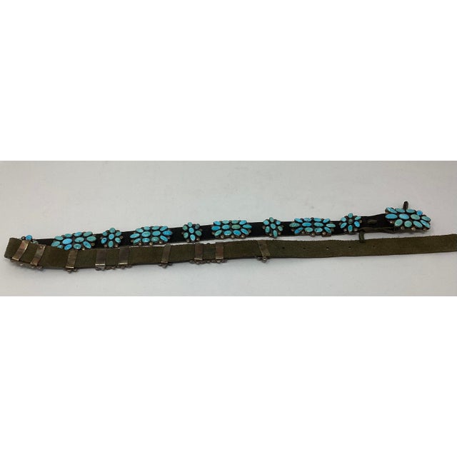 Native American Stunning Vintage Navajo Concho Belt With Sleeping Beauty Turquoise For Sale - Image 3 of 5