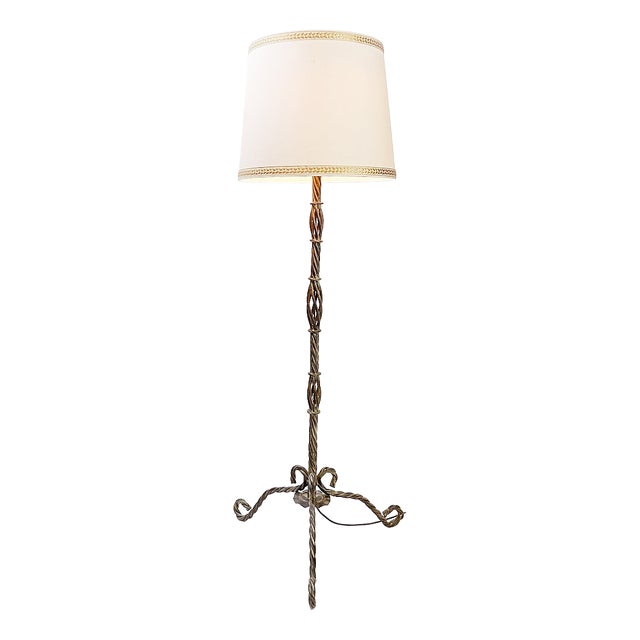 Vintage Brutalist Twisted Wrought Iron Floor Lamp, 1950s For Sale