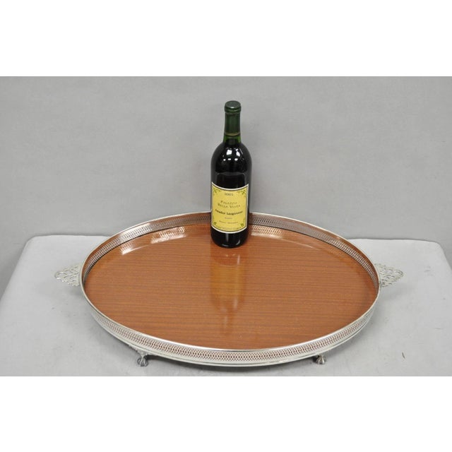 Vintage Eales 1779 Silver Plated Georgian Style Oval Formica Footed Bar Platter Serving Tray. Circa Mid 20th Century....