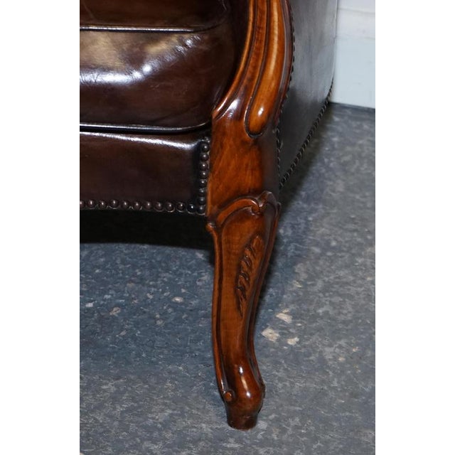 Set of Victorian Chesterfield Armchair and Ottoman in Dyed Leather For Sale - Image 5 of 18