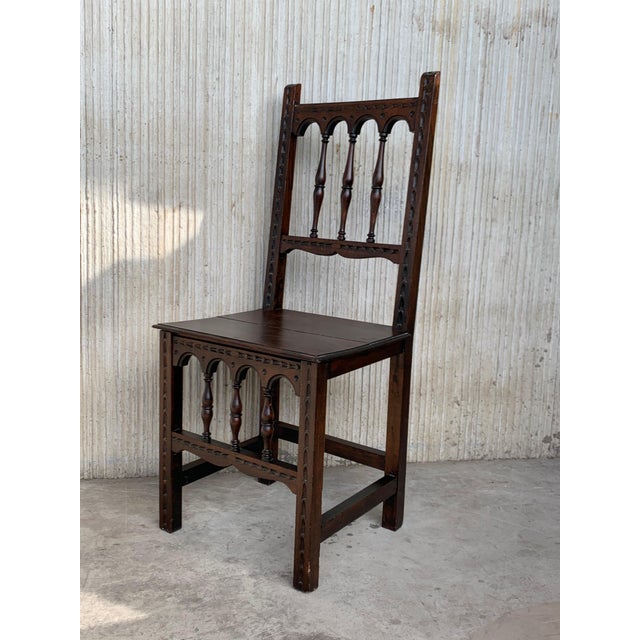 Early 20th Set of Four Spanish Carved Chairs with Wood Seat For Sale - Image 11 of 18