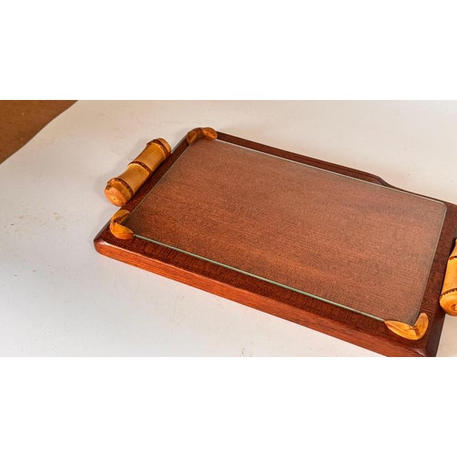 French Wooden Cheese Tray with Glass Plate and Knife Slot, 1970s For Sale - Image 4 of 12