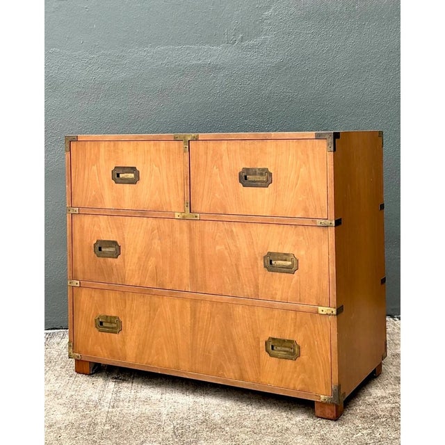 Mid 20th Century Vintage Baker Wood and Metal Campaign Chest For Sale - Image 5 of 13