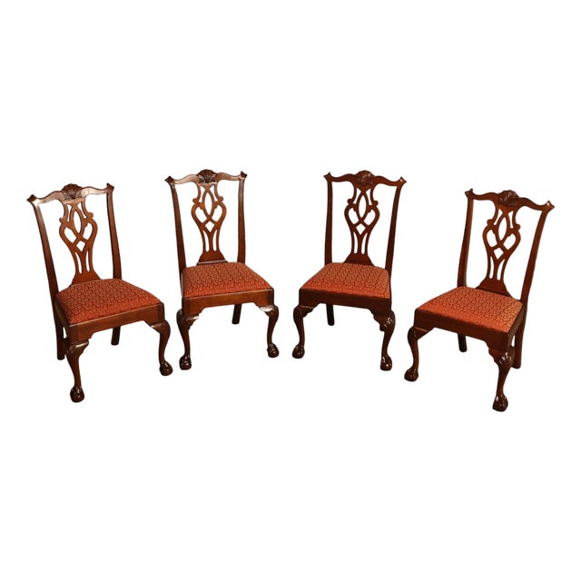 Stickley Chippendale Style Set of Four Mahogany Dining Chairs For Sale