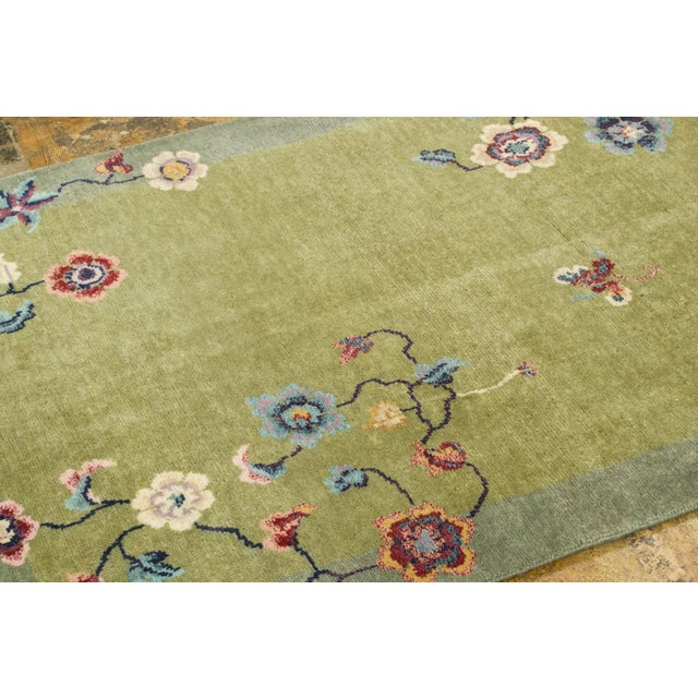 Late 20th Century Contemporary Chinese Deco Style Floral Green Wool Rug by Rug & Kilim, India For Sale - Image 5 of 8