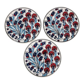 Turkish Handmade Floral Ceramic Coaster Set 3.5'' - 3 Pieces For Sale