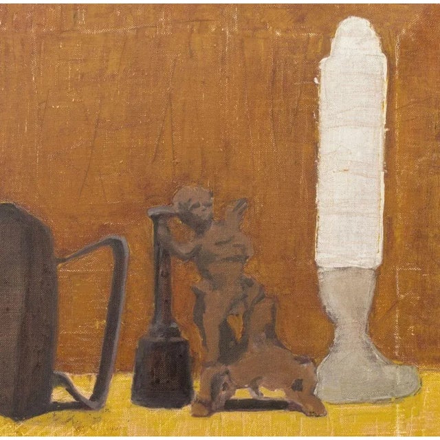 Robert O'Meara (American, 1957-2024), Cupid Figurine Still Life, Oil on Canvas, with iron and candlestick, signed lower...