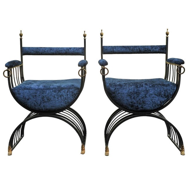 Mid-Century Modern Mid-Century Modern Savonarola Chairs with Blue Velvet Upholstery, 1960s, Set of 2 For Sale - Image 3 of 11