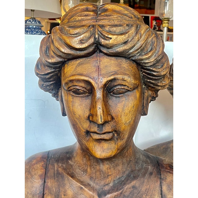 Pair Large Hand Carved Wood Figureheads, Italy For Sale In West Palm - Image 6 of 13