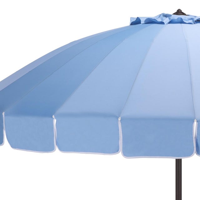 Modern Panza 9 Ft Crank Umbrella, Baby Blue/Brown Pole For Sale - Image 3 of 8