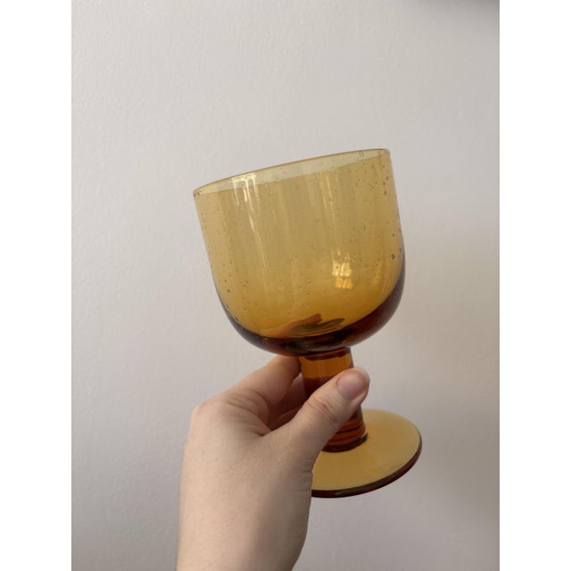 Vintage Stemmed Glasses in Smoked and Bubbled Glass Amber, 1970s, Set of 6 For Sale - Image 6 of 10