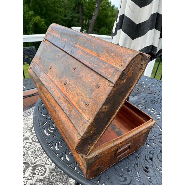 Chest/Trunk/Luggage - Mid 20th Century Vintage Metal Painted Trunk For Sale - Image 9 of 13