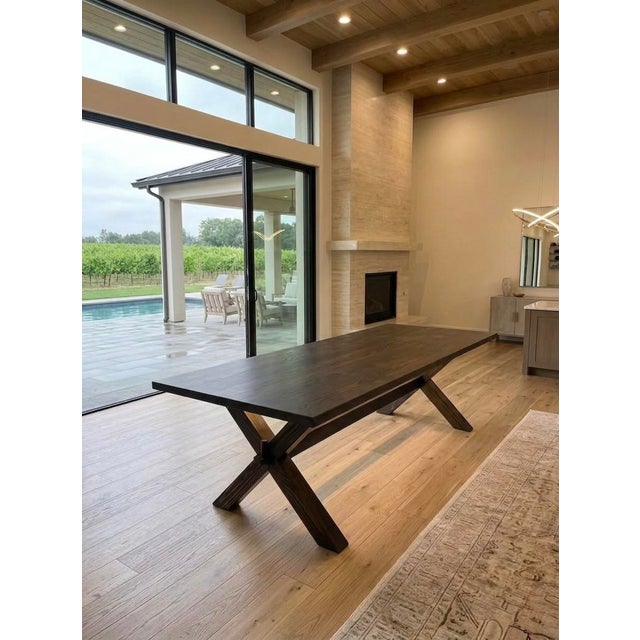 Rustic Custom Built Farmhouse Trestle Dinning Table For Sale - Image 3 of 3