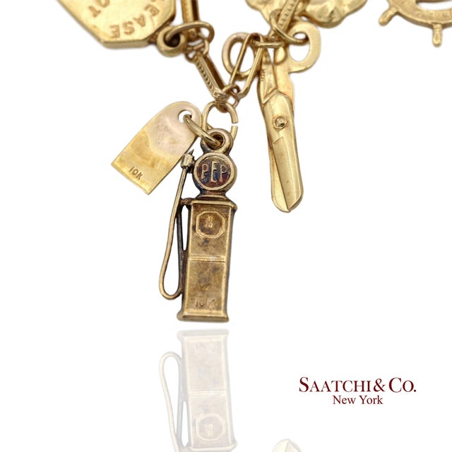 Vintage Estate 10k(417) Yellow Gold Charm Bracelet For Sale - Image 9 of 13