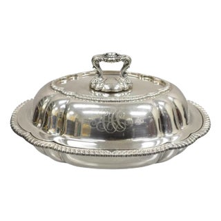 Antique Gm Co Victorian Silver Plated Covered Vegetable Dish Serving Platter For Sale