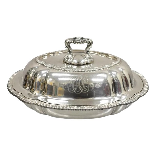 Antique Gm Co Victorian Silver Plated Covered Vegetable Dish Serving Platter For Sale