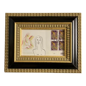 Contemporary Original Judy Henn Abstract Ink Drawing/Collage “First Day of Harvest “ Framed