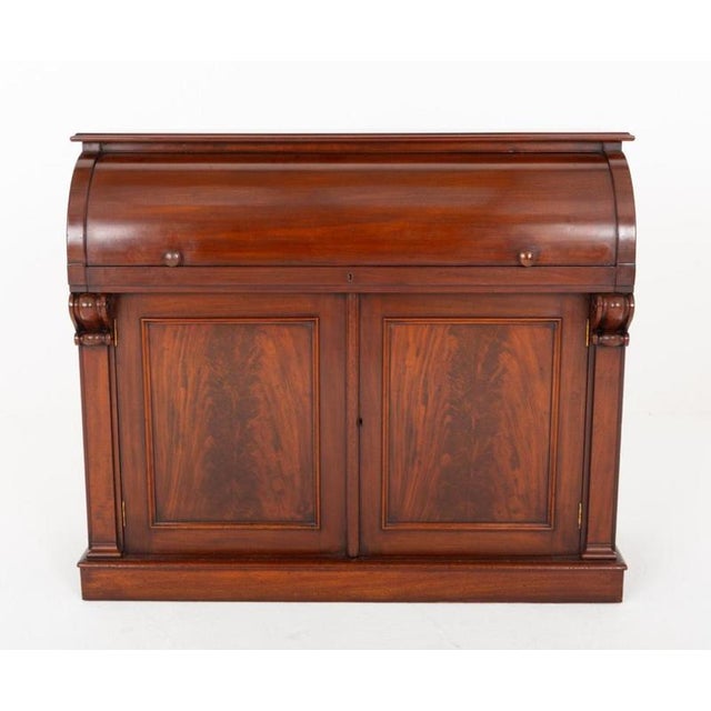 Victorian Cylinder Desk Mahogany Roll Top, 1880 For Sale - Image 3 of 7