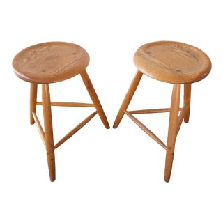 Kai Pedersen Danish Scandinavian Mid-Century Modern Style Sculptural Solid Oak Counter Stools - a Pair For Sale