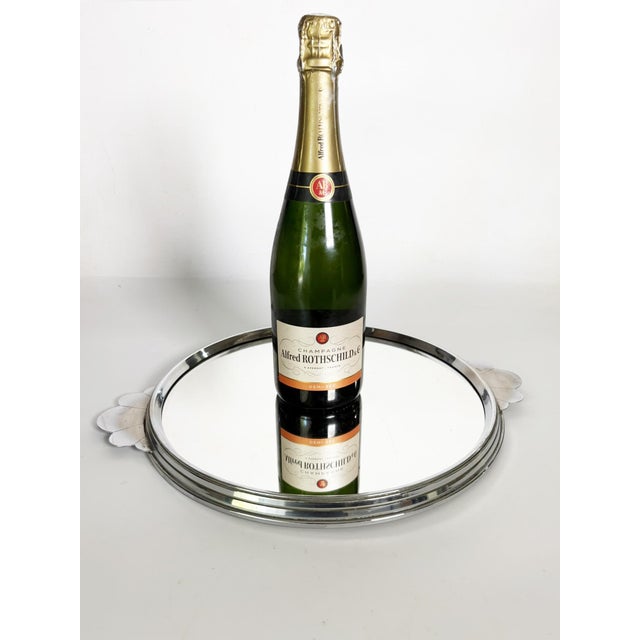 Round Metal Tray with Mirrored Surface, France, 1940s For Sale - Image 3 of 12