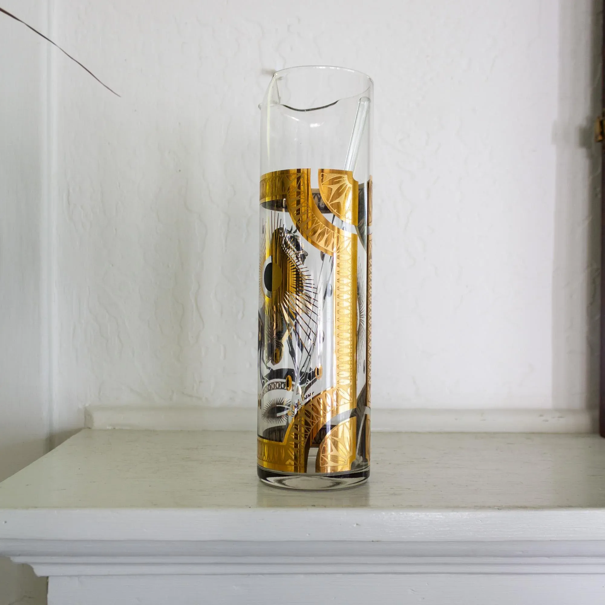 Fred Press Gold Trojan Horse Glass Cocktail Pitcher and Stirring