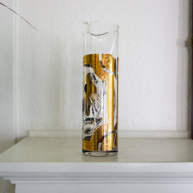 Fred Press Gold Trojan Horse Glass Cocktail Pitcher and Stirring Stick For Sale - Image 9 of 14