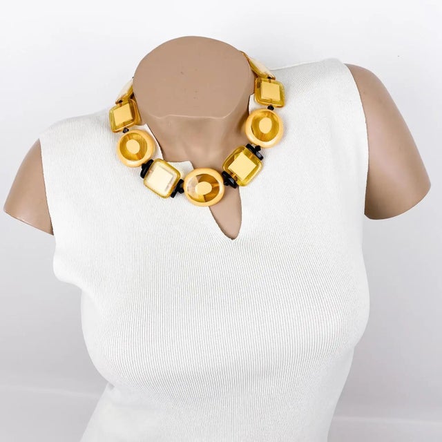 Yellow Angela Caputi Yellow and Black Resin Necklace For Sale - Image 8 of 10