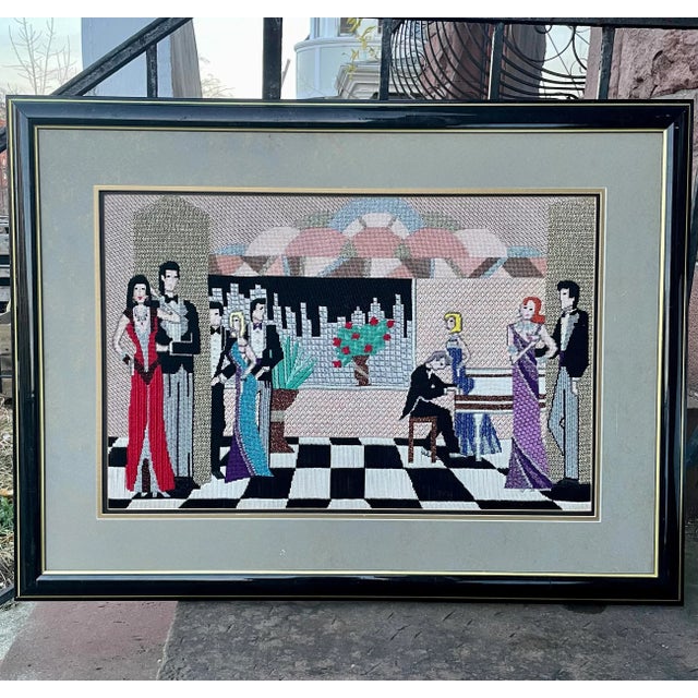 1980s Vintage Framed Embroidered Party People Portraiture For Sale - Image 12 of 12