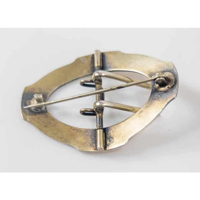 Metal Early 20th Century Pink Guilloche Enamel and Gilt Sterling Silver Belt Buckle Pin For Sale - Image 7 of 8