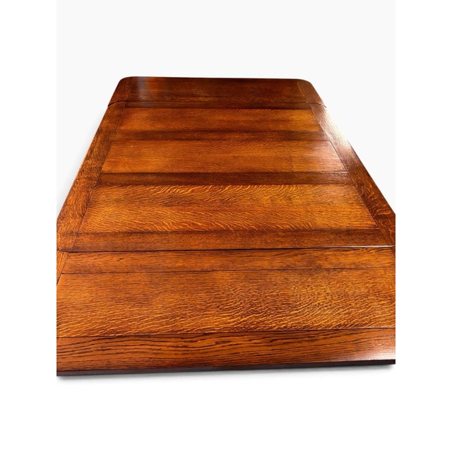 1930s Solid Quarter Sawn “Tiger Oak” Draw Leaf Table For Sale - Image 4 of 11