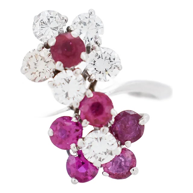 You and Me Ring Gold Ruby Diamonds, Size 5.75 For Sale