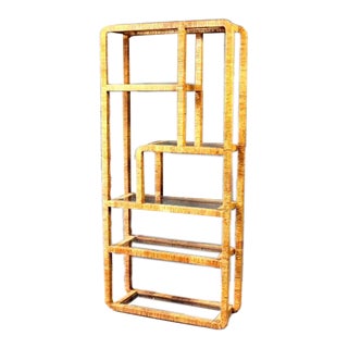 1970s Vintage Milo Baughman Style Cane Wrapped Etagere For Sale