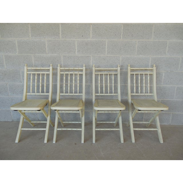 Faux Bamboo Hollywood Regency Cane Bottom Folding Chairs Set of 4