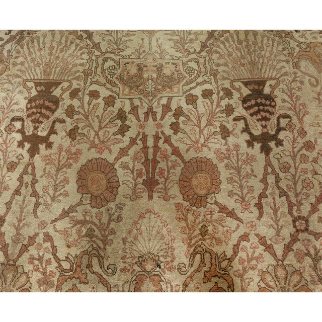 Antique Persian Tabriz Botanic Gray Handmade Wool Rug For Sale In New York - Image 6 of 8