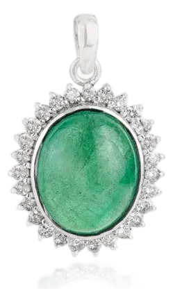 Large 8.8 Ct Oval Emerald & Diamond Halo Pendant in 925 Sterling Silver- Elegant Fine Jewelry