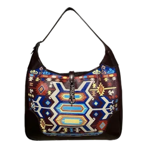 Hermes Brown Leather and Canvas Trim Bag Hand Painted