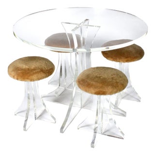 1970s Vintage Mid-Century Modern Custom Made Dining Set With Round Table and Stools - Set of 5 For Sale