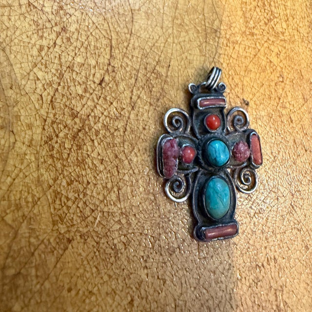 Matilde Poulat Matl Mexican Silver and Turquoise Cross Pendant For Sale - Image 13 of 15