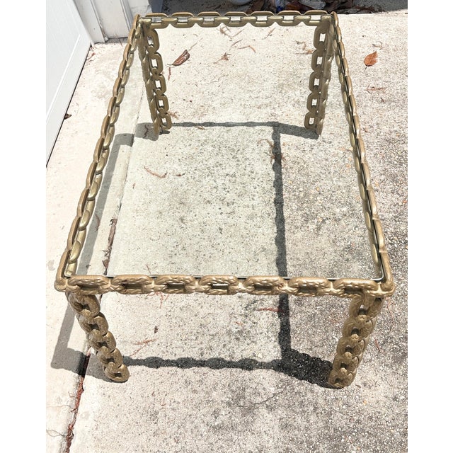 Mid-Century Modern Mid-Century Modern Feathered Interlocking Chain Link Coffee Table in Gold Finish For Sale - Image 3 of 10
