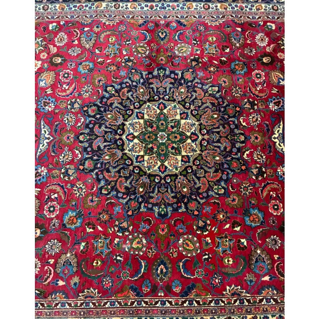 Mid 20th Century Large Hand-Knotted Persian Kerman Wool Rug, Floral Medallion Design For Sale - Image 5 of 8