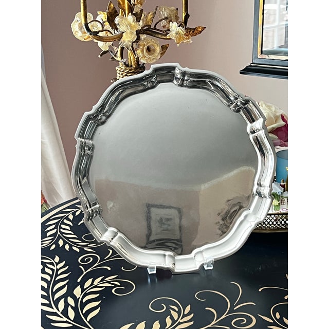 Metal Poole Sterling Silver Tray in the "Chippendale" Pattern 13 5/8 and 35.73 Ozt. // Midcentury .925 Silver Platter // Hollowware For Sale - Image 7 of 11