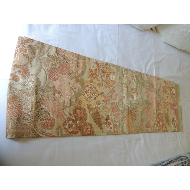 Vintage Orange and Yellow Silk Woven Obi Textile For Sale - Image 4 of 6