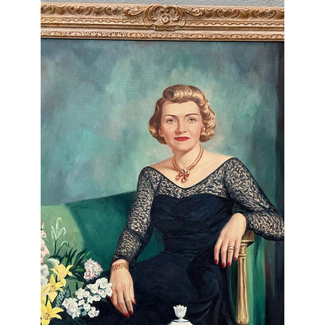 Wood Vintage Portrait Painting on Canvas For Sale - Image 7 of 12